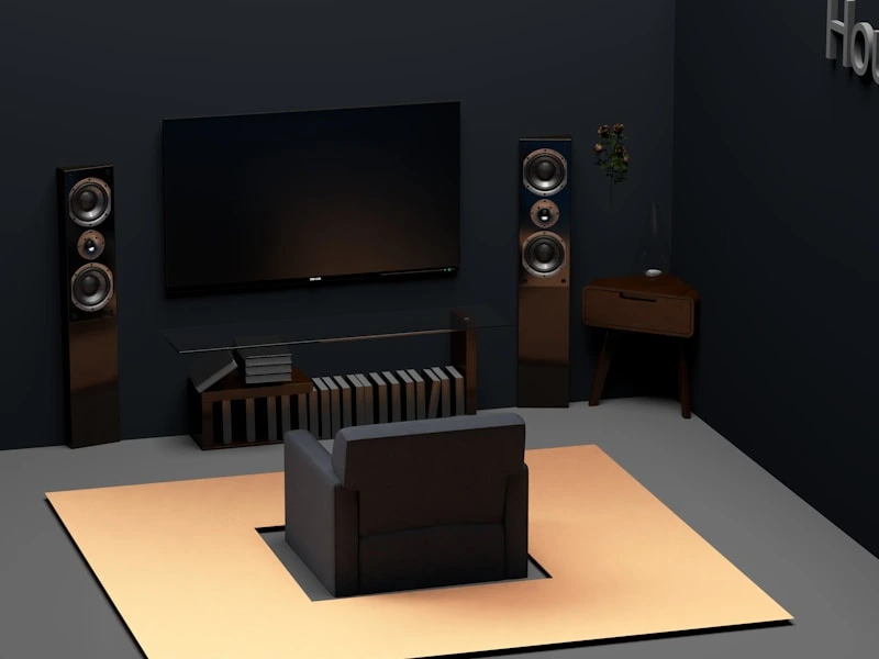 Home theater with tower speakers and subwoofer
