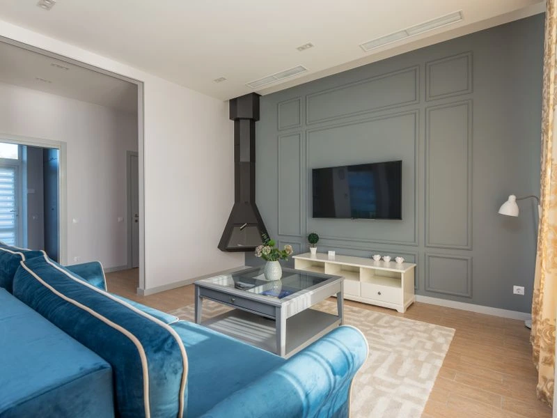Home theater room with integrated speakers and AV equipment - Virginia