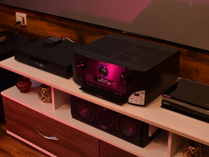 Wall-mounted surround sound speakers integrated into a home cinema room - Rockville, MD